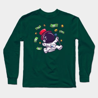 Cute Rich Astronaut Floating With Money Cartoon Long Sleeve T-Shirt